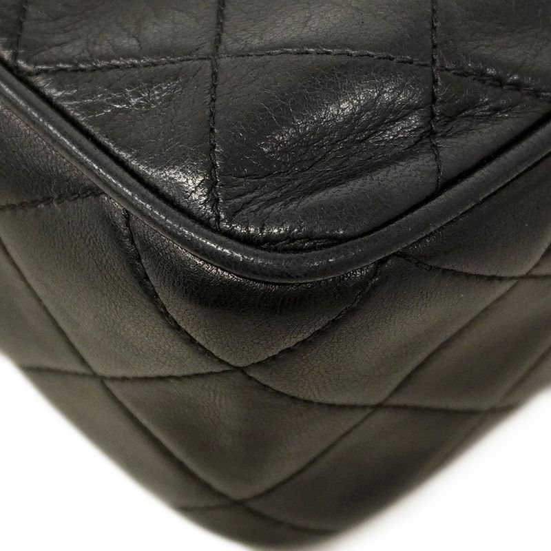 Chanel Shoulder Bag Matelasse Lambskin Black Gold Hardware Women