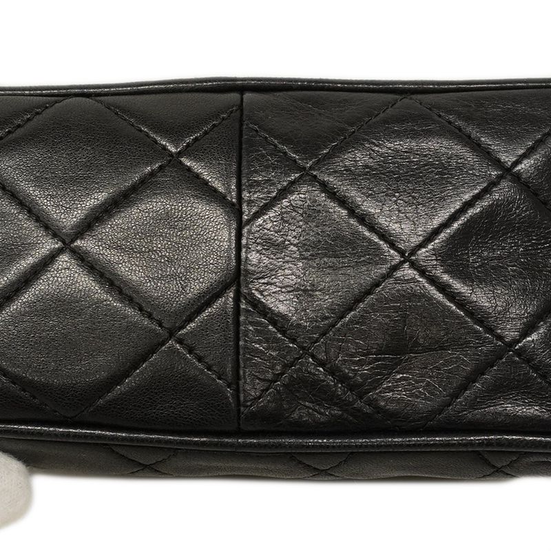 Chanel Shoulder Bag Matelasse Lambskin Black Gold Hardware Women