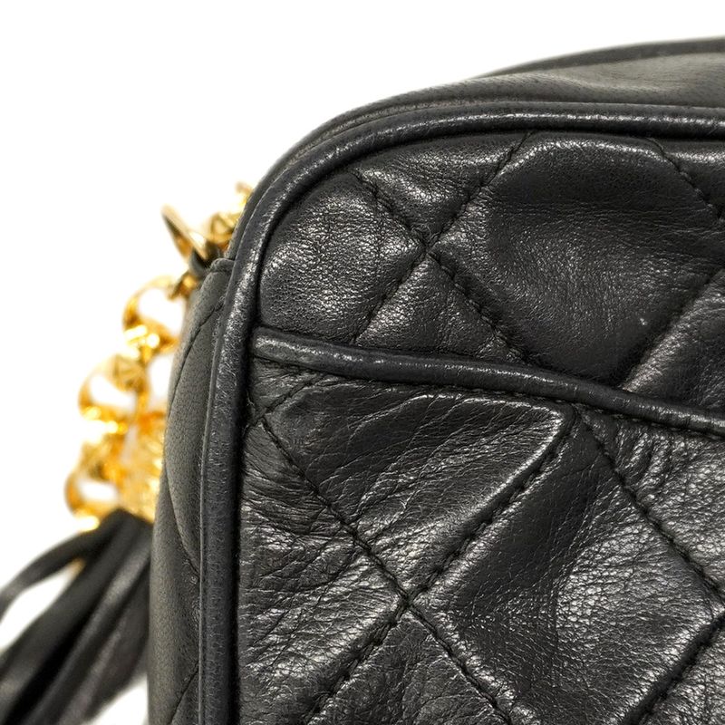 Chanel Shoulder Bag Matelasse Lambskin Black Gold Hardware Women
