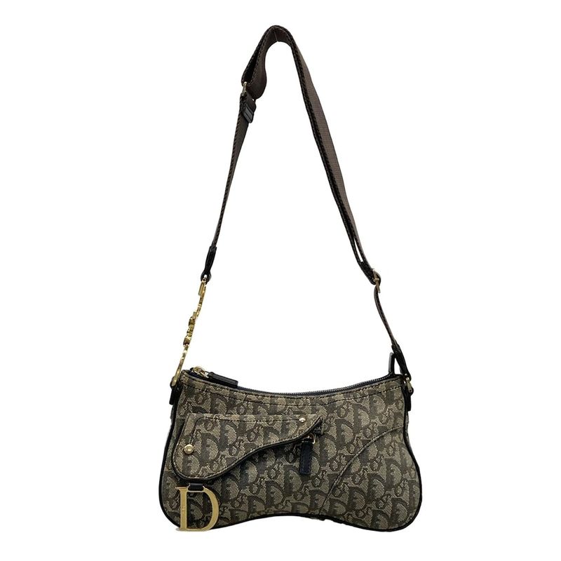 Dior/christian Dior Shoulder Bag Double Saddle Bag Ivory X Black X Blue Leather