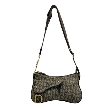 Dior/christian Dior Shoulder Bag Double Saddle Bag Ivory X Black X Blue Leather