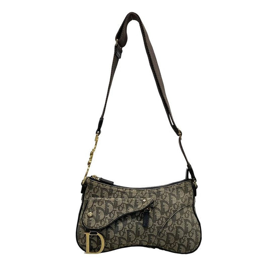 Dior/christian Dior Shoulder Bag Double Saddle Bag Ivory X Black X Blue Leather