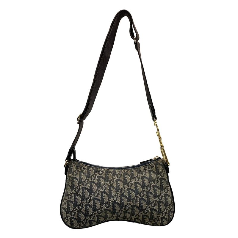 Dior/christian Dior Shoulder Bag Double Saddle Bag Ivory X Black X Blue Leather
