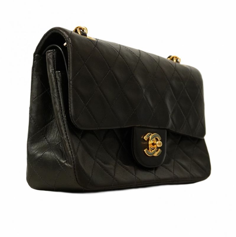 Chanel Shoulder Bag Matelasse Lambskin Black Gold Hardware Women