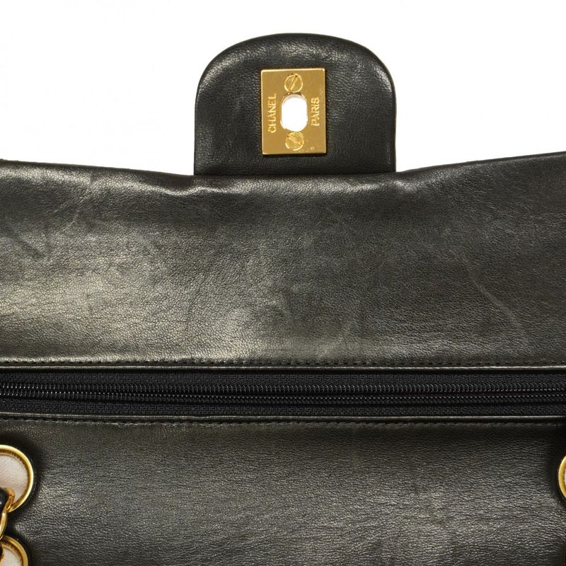 Chanel Shoulder Bag Matelasse Lambskin Black Gold Hardware Women