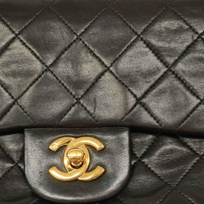 Chanel Shoulder Bag Matelasse Lambskin Black Gold Hardware Women