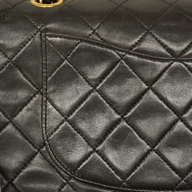 Chanel Shoulder Bag Matelasse Lambskin Black Gold Hardware Women