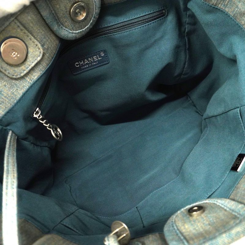 Chanel Tote Bag Deauville Denim Chain Blue Silver Hardware Women