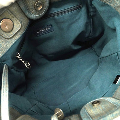 Chanel Tote Bag Deauville Denim Chain Blue Silver Hardware Women