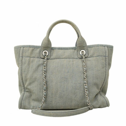 Chanel Tote Bag Deauville Denim Chain Blue Silver Hardware Women