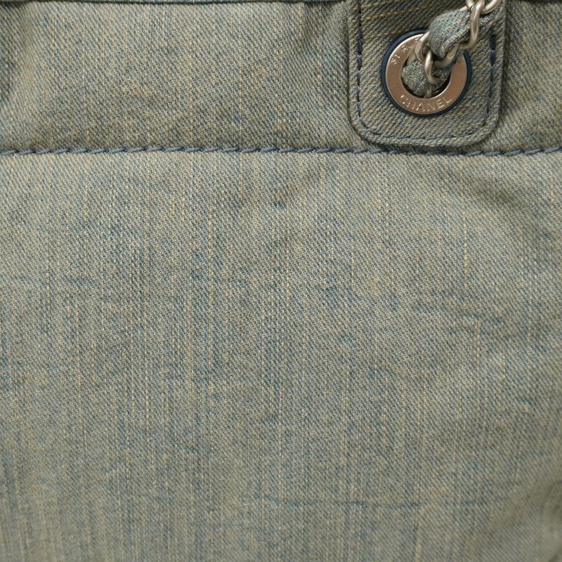Chanel Tote Bag Deauville Denim Chain Blue Silver Hardware Women