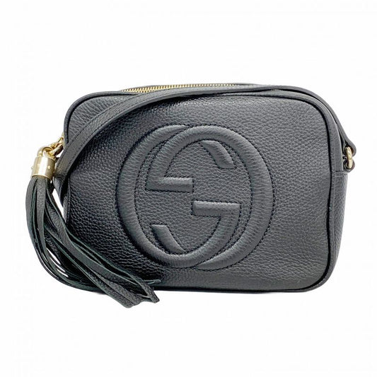 Gucci Shoulder Bag Soho 308364 Leather Black Gold Hardware Women