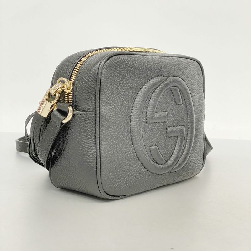 Gucci Shoulder Bag Soho 308364 Leather Black Gold Hardware Women
