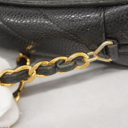 Chanel Shoulder Bag Caviar Skin Black Gold Hardware Women
