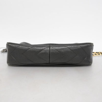 Chanel Shoulder Bag Caviar Skin Black Gold Hardware Women