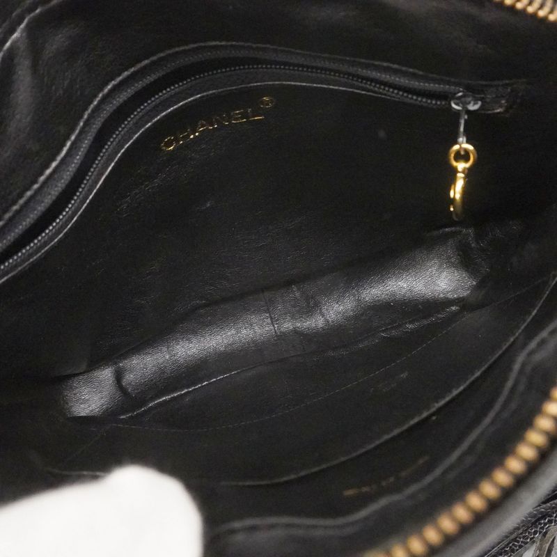 Chanel Shoulder Bag Caviar Skin Black Gold Hardware Women