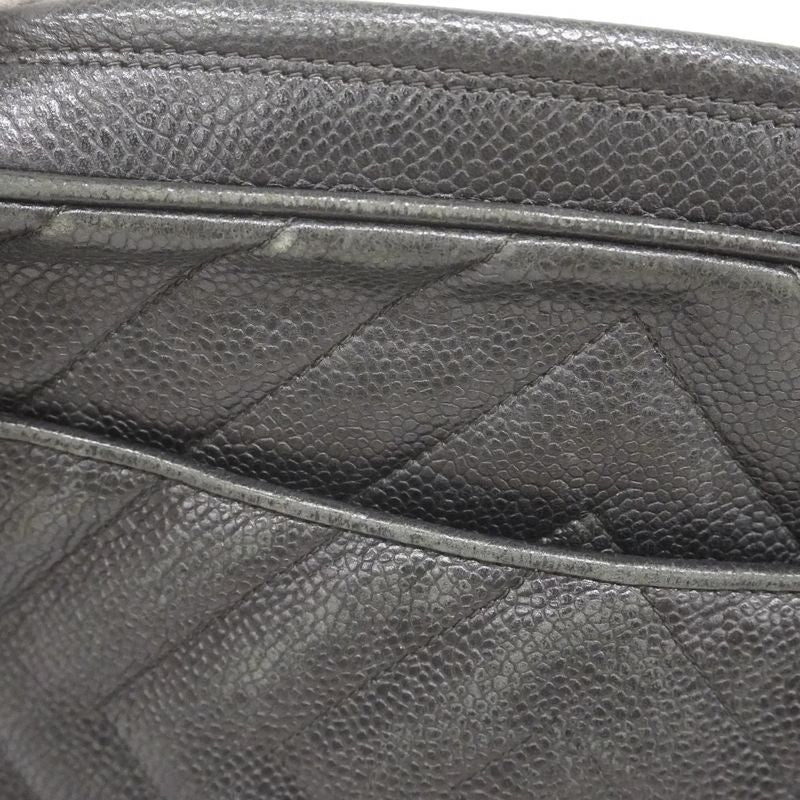 Chanel Shoulder Bag Caviar Skin Black Gold Hardware Women