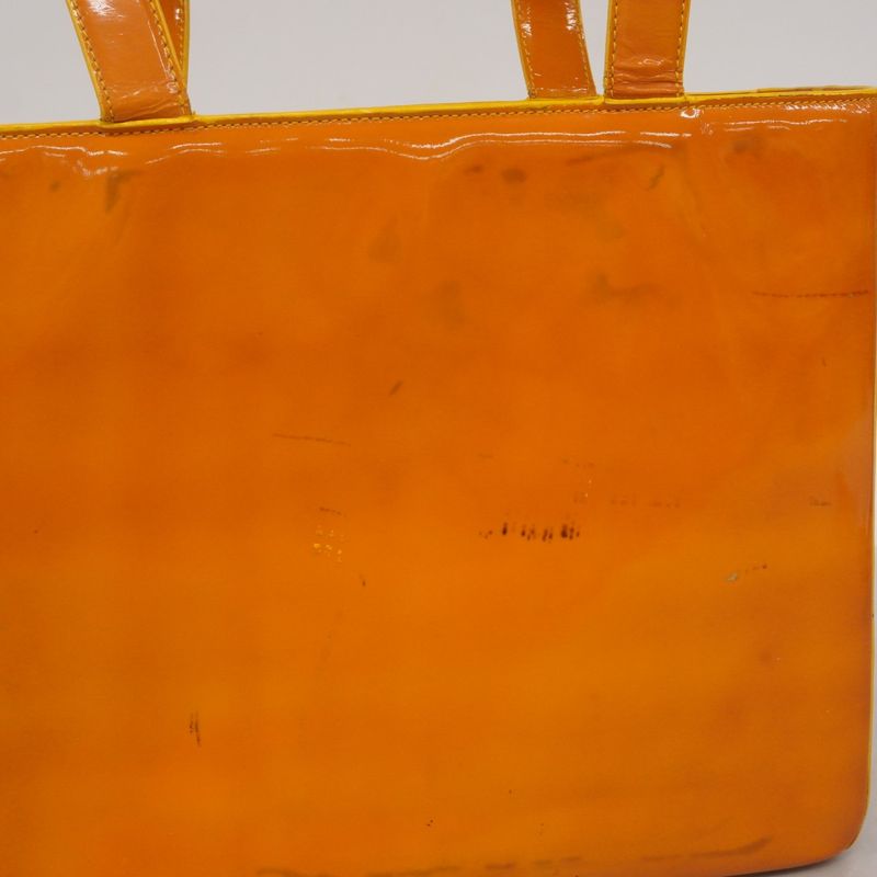 Chanel Tote Bag Patent Leather Orange Gold Hardware Women