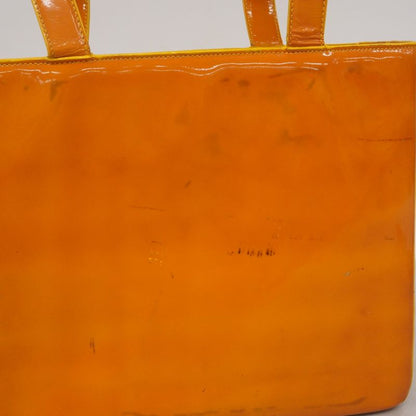Chanel Tote Bag Patent Leather Orange Gold Hardware Women