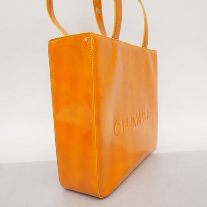 Chanel Tote Bag Patent Leather Orange Gold Hardware Women