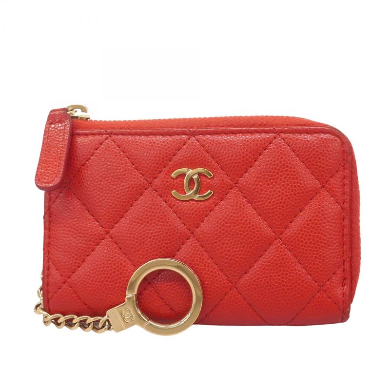 Chanel Coin Case Matelasse Caviar Skin Red Chien Pan Gold Hardware Women