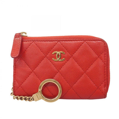 Chanel Coin Case Matelasse Caviar Skin Red Chien Pan Gold Hardware Women