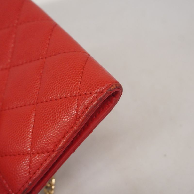 Chanel Coin Case Matelasse Caviar Skin Red Chien Pan Gold Hardware Women