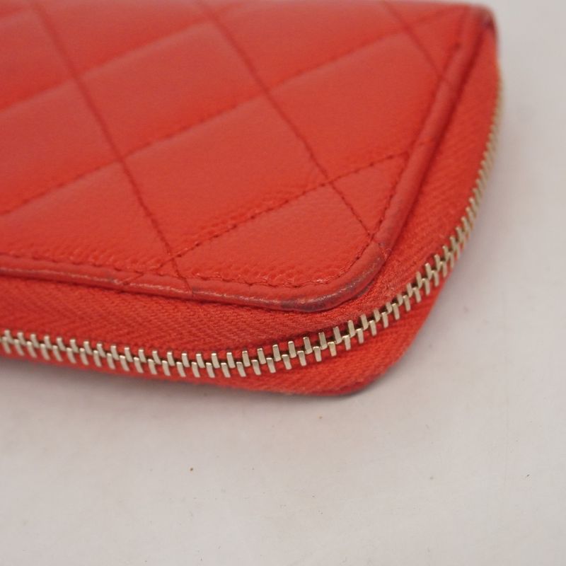 Chanel Coin Case Matelasse Caviar Skin Red Chien Pan Gold Hardware Women