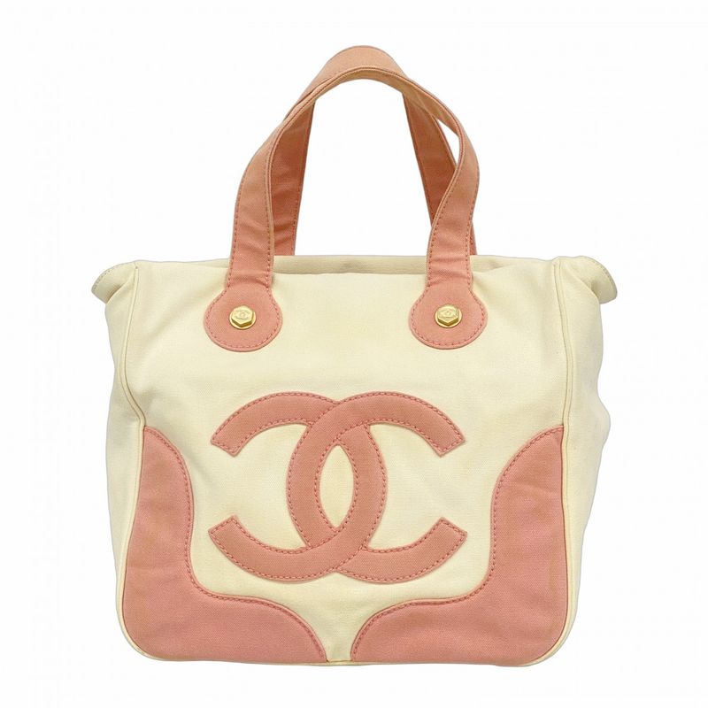Chanel Tote Bag Marshmallow Canvas White Pink Gold Hardware Women's