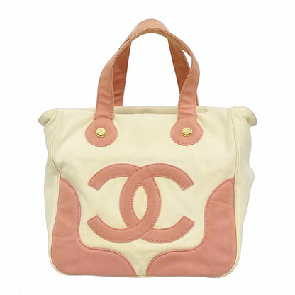 Chanel Tote Bag Marshmallow Canvas White Pink Gold Hardware Women's