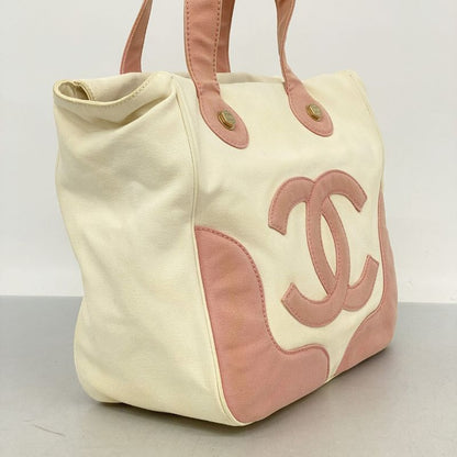 Chanel Tote Bag Marshmallow Canvas White Pink Gold Hardware Women's