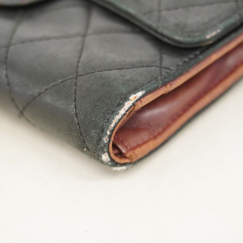 Chanel Trifold Long Wallet Matelasse Lambskin Black Silver Hardware Women