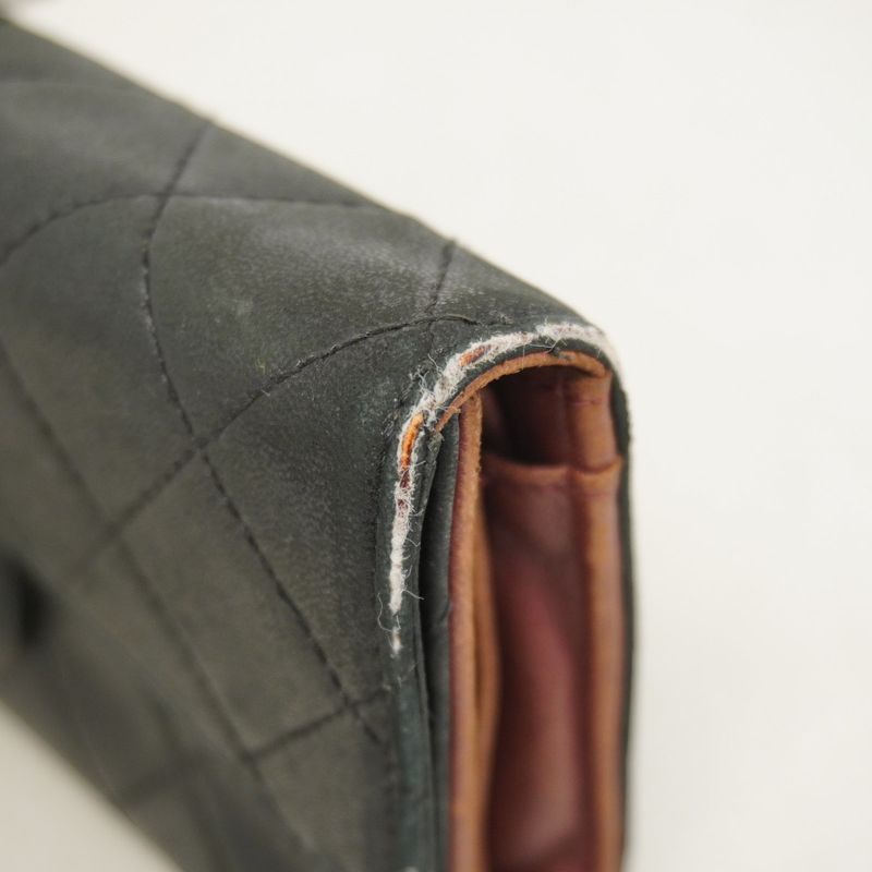 Chanel Trifold Long Wallet Matelasse Lambskin Black Silver Hardware Women