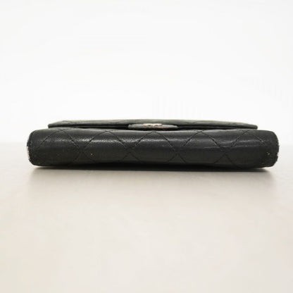 Chanel Trifold Long Wallet Matelasse Lambskin Black Silver Hardware Women