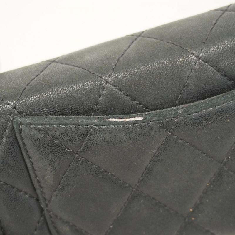 Chanel Trifold Long Wallet Matelasse Lambskin Black Silver Hardware Women