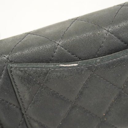 Chanel Trifold Long Wallet Matelasse Lambskin Black Silver Hardware Women