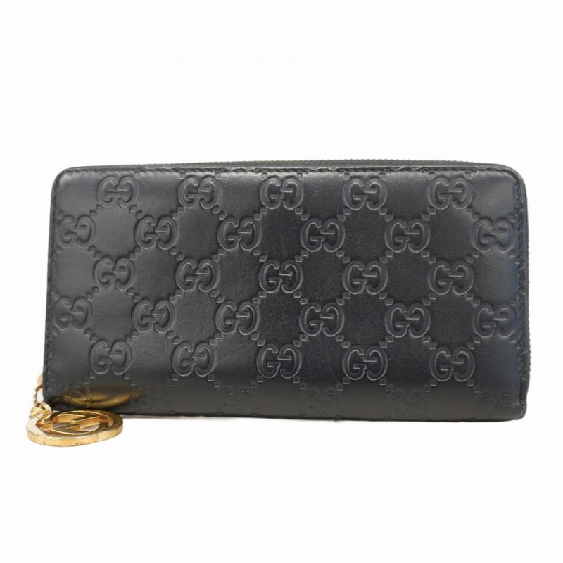 Guccissima 409342 Leather Black Gold Hardware Women Long Wallet