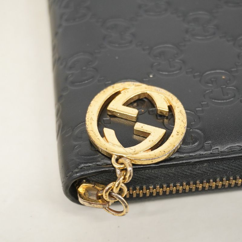 Guccissima 409342 Leather Black Gold Hardware Women Long Wallet