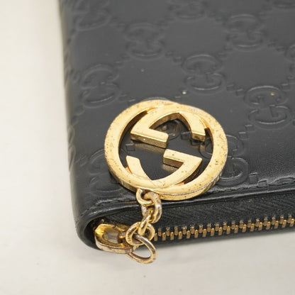 Guccissima 409342 Leather Black Gold Hardware Women Long Wallet