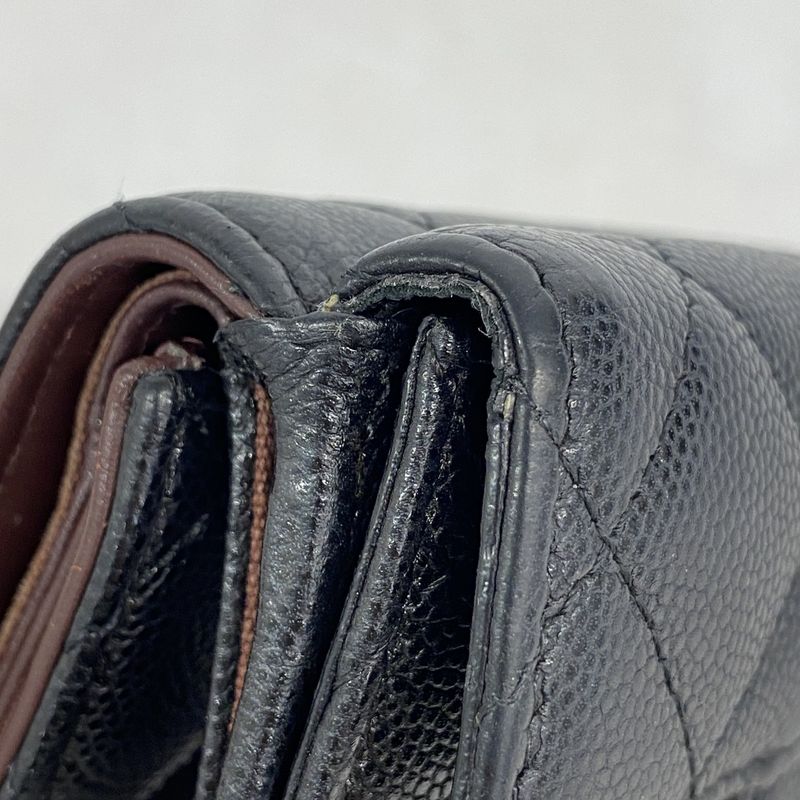 Chanel Trifold Wallet Matelasse Caviar Skin Black Gold Hardware Women