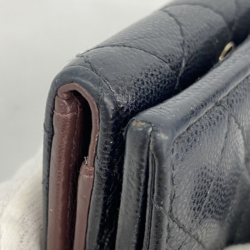 Chanel Trifold Wallet Matelasse Caviar Skin Black Gold Hardware Women