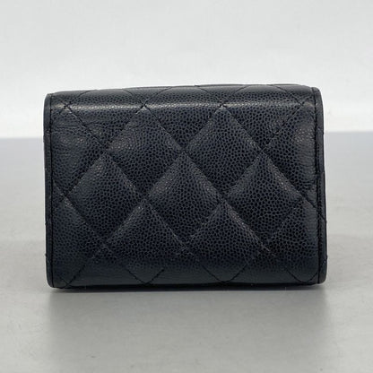 Chanel Trifold Wallet Matelasse Caviar Skin Black Gold Hardware Women