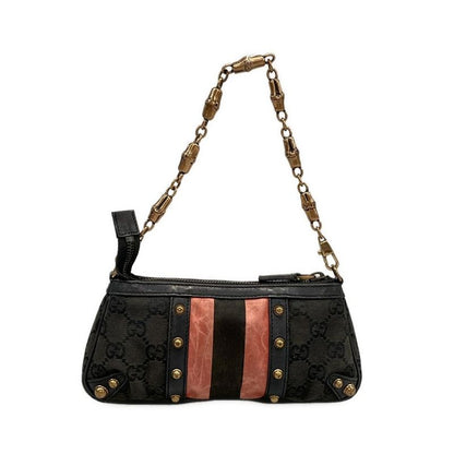 Gucci Handbag GG Pattern 129423 Black And Pink Bamboo Chain