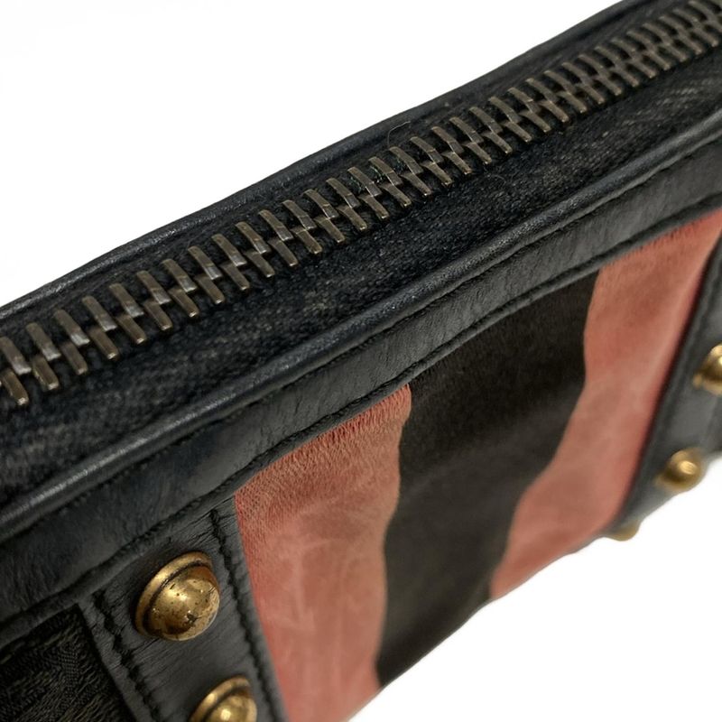 Gucci Handbag GG Pattern 129423 Black And Pink Bamboo Chain