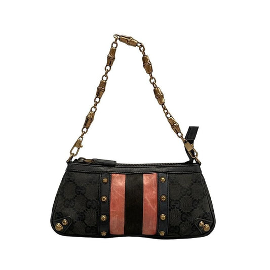 Gucci Handbag GG Pattern 129423 Black And Pink Bamboo Chain