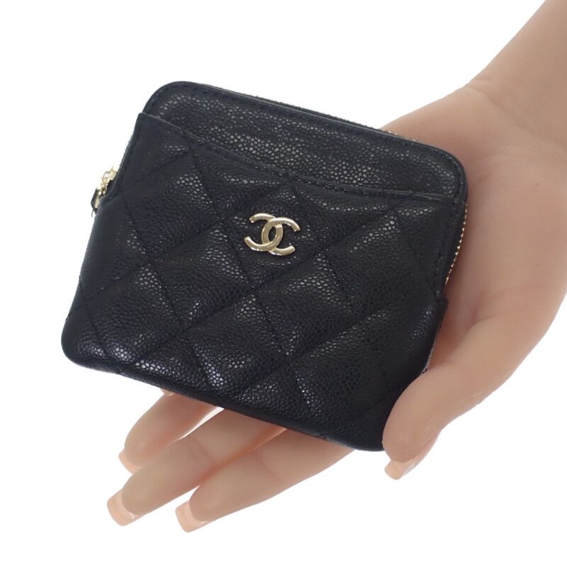 Chanel Classic Zip Coin Purse Ap2061 Coin Case Caviar Skin Black Gold Hardware