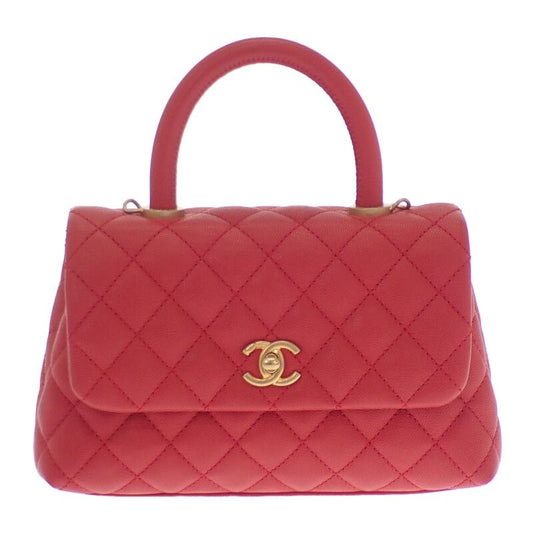 Chanel Coco Handle XS A92990 Shoulder Bag Handbag Caviar Skin Red Gold Hardware
