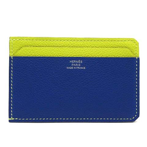 Hermes City 4CC Card Case Evercolor Colorblock Blue Royale Lime Mint U Engraved
