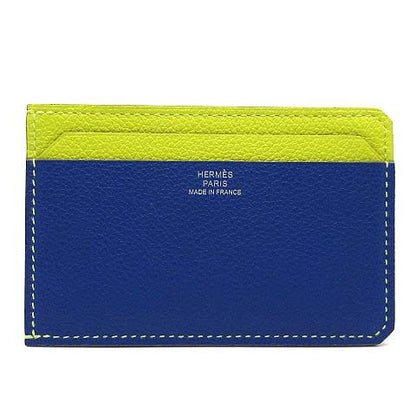 Hermes City 4CC Card Case Evercolor Colorblock Blue Royale Lime Mint U Engraved