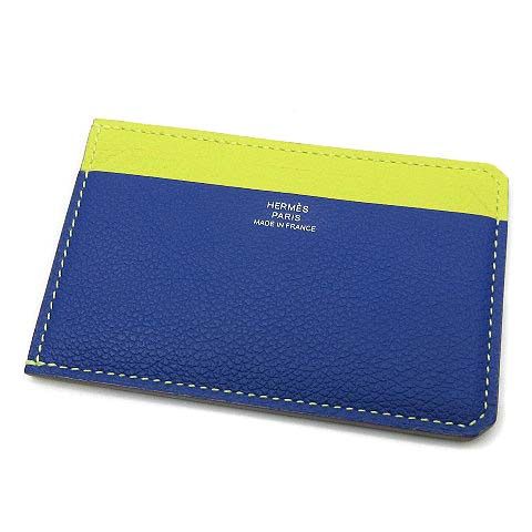 Hermes City 4CC Card Case Evercolor Colorblock Blue Royale Lime Mint U Engraved